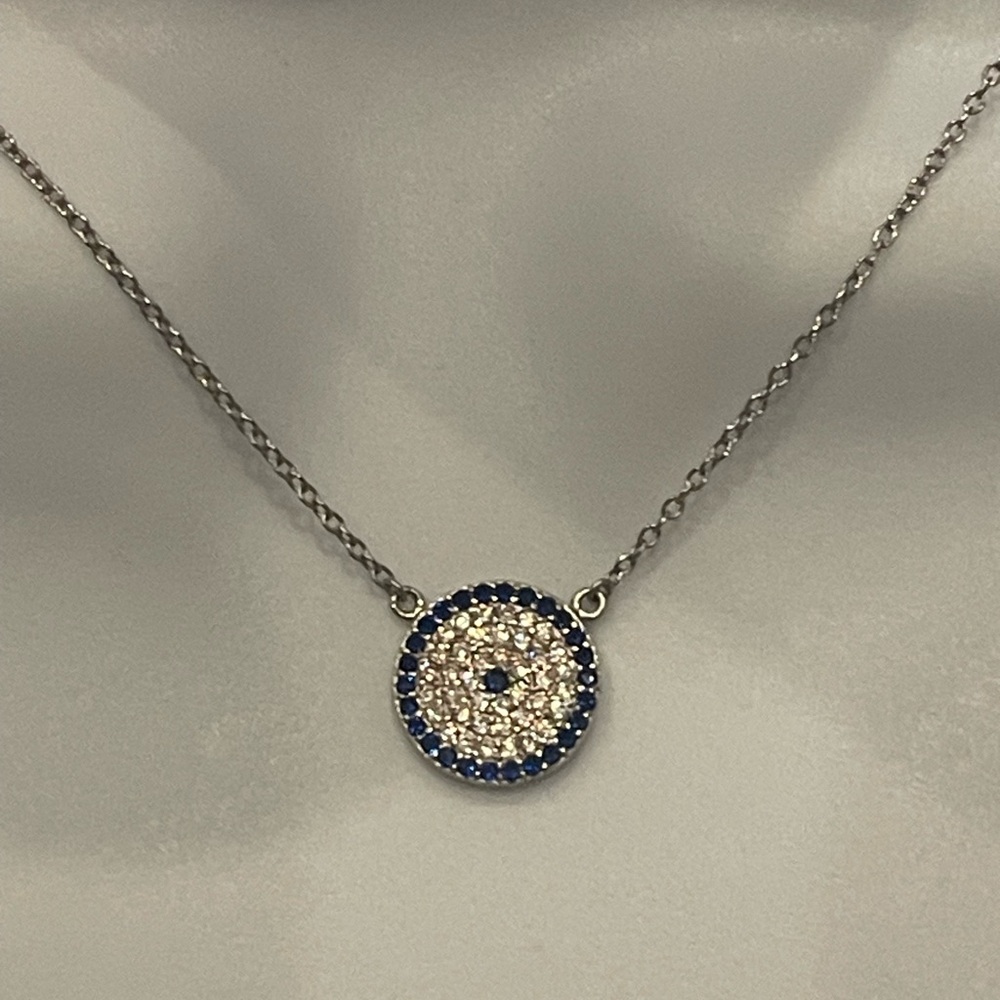 925 sterling silver in 14k white gold plated evil eye 🧿 pendant